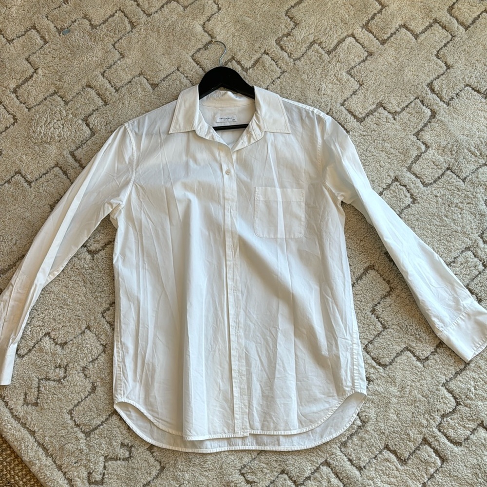 Equipment Femme Kenton, Long Sleeve White Button Up Shirt, Size Medium
